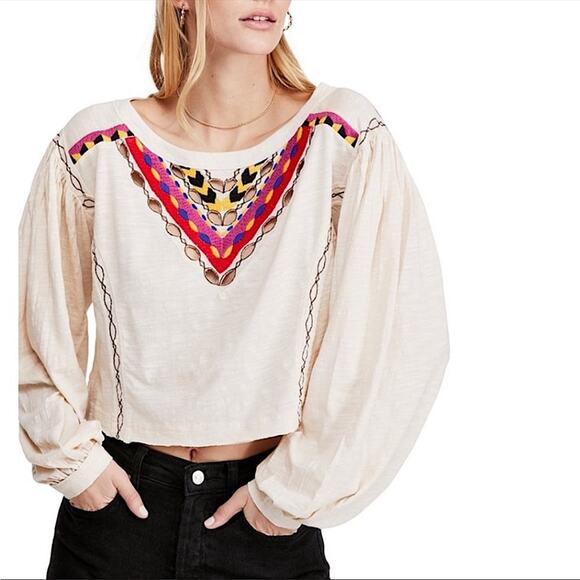 NWT Free People Hand Me Down Embroidered Top | L - Picture 1 of 6